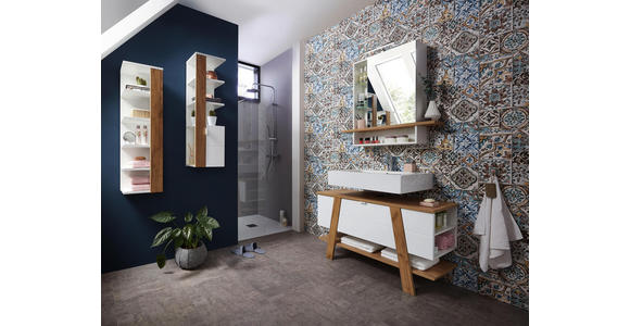 BADEZIMMERREGAL 30/107/32 cm - Edelstahlfarben/Eichefarben, Design, Holzwerkstoff/Metall (30/107/32cm) - Xora