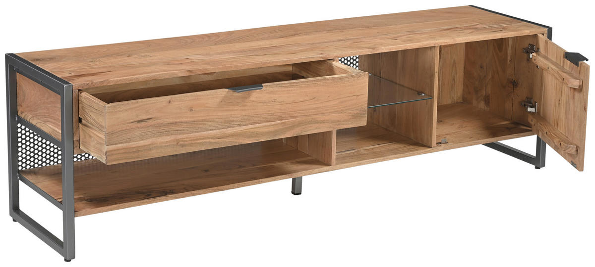 LOWBOARD Coswig  1 Schublade(n)  - Naturfarben/Grau, KONVENTIONELL, Glas/Holz (180/40/49cm) - Livetastic
