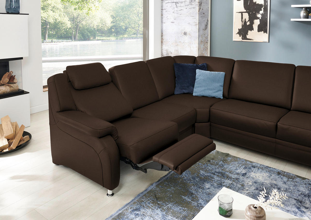 WOHNLANDSCHAFT  in Echtleder Dunkelbraun  - Dunkelbraun/Alufarben, KONVENTIONELL, Leder/Metall (239/329/165cm) - Beldomo Premium
