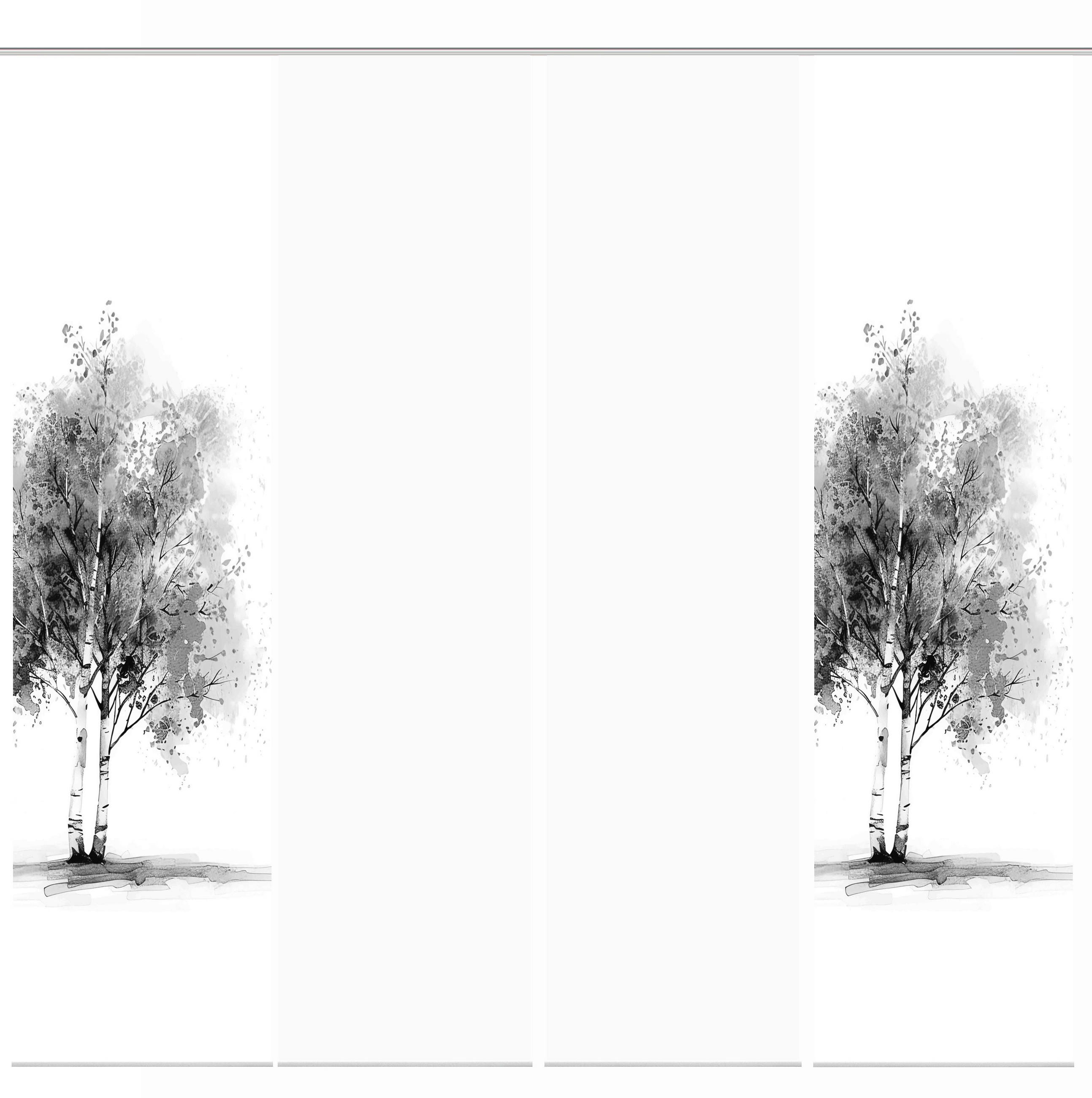 XXXLutz Flächenvorhang Tree Weiß, Grau Hochglanz 60x245 cm