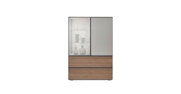 HIGHBOARD 90/130/45 cm  - Taupe/Nussbaumfarben, Design, Glas/Holz (90/130/45cm) - Ambiente