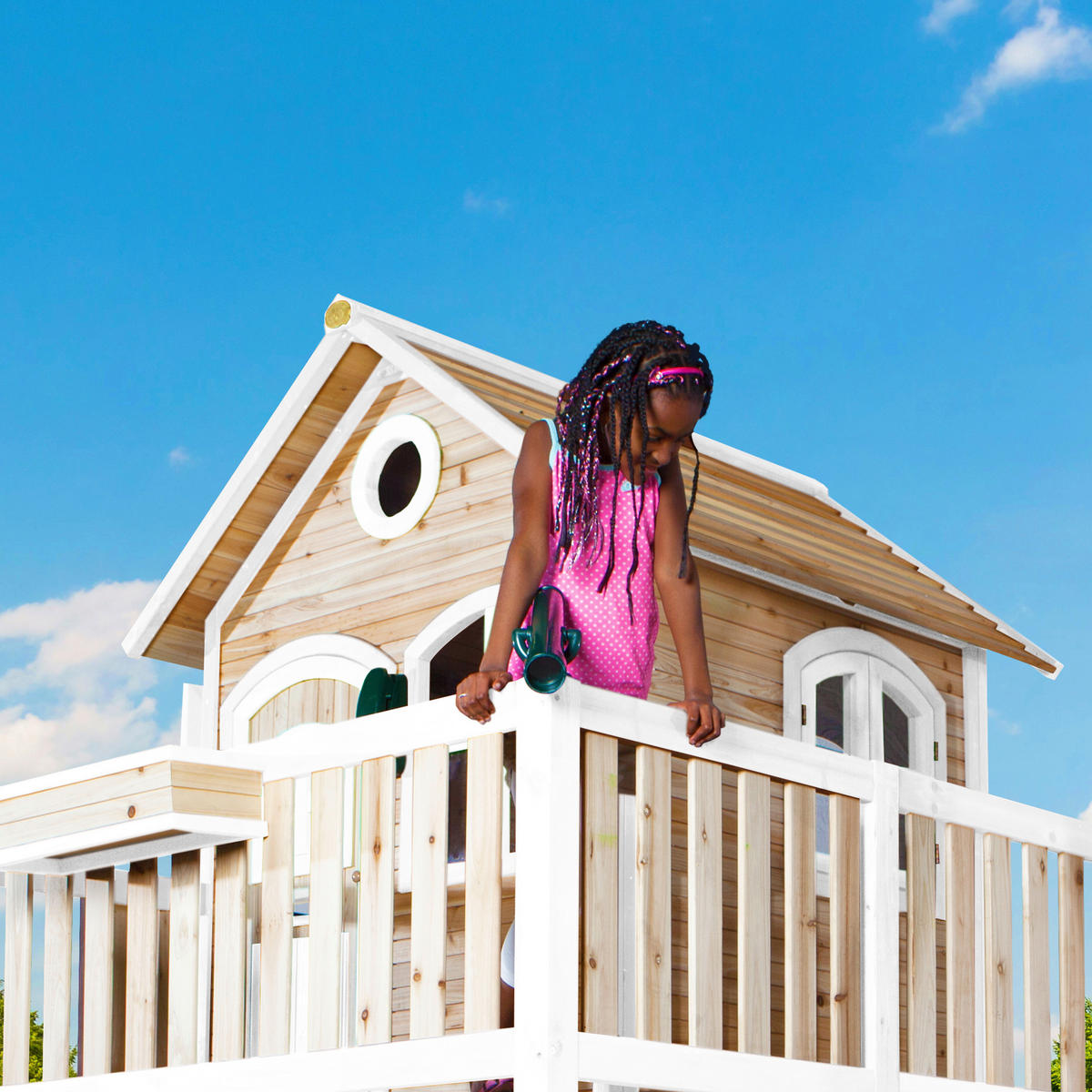 SPIELTURM 613/291/277 cm  - Braun/Weiß, KONVENTIONELL, Holz (613/291/277cm) - Ambia Garden