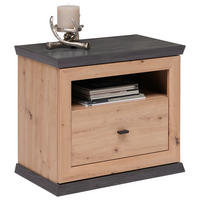 NOČNÝ STOLÍK, tmavosivá, dub artisan, 63/55/38 cm - dub artisan/niklová, Romantik / Landhaus, kov/kompozitné drevo (63/55/38cm) - Hom`in