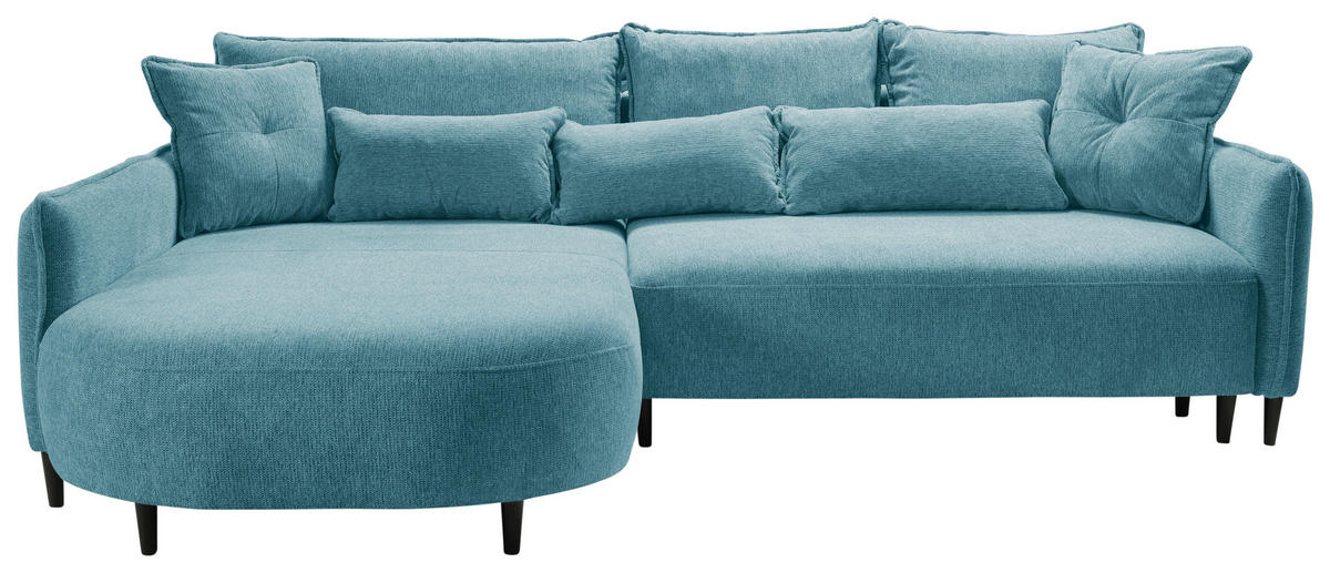 ECKSOFA in Chenille Blau  - Blau/Schwarz, Modern, Textil/Metall (200/285cm) - MID.YOU