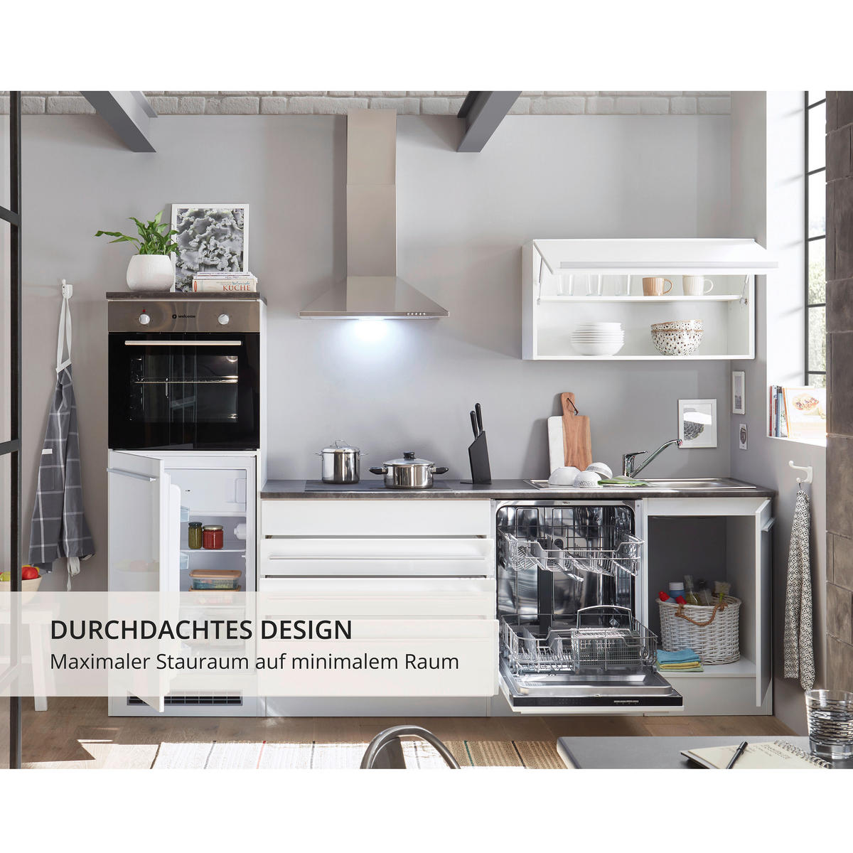 KÜCHENBLOCK 260 cm   in Weiß  - Anthrazit/Silberfarben, LIFESTYLE, Holzwerkstoff/Kunststoff (260cm) - MID.YOU