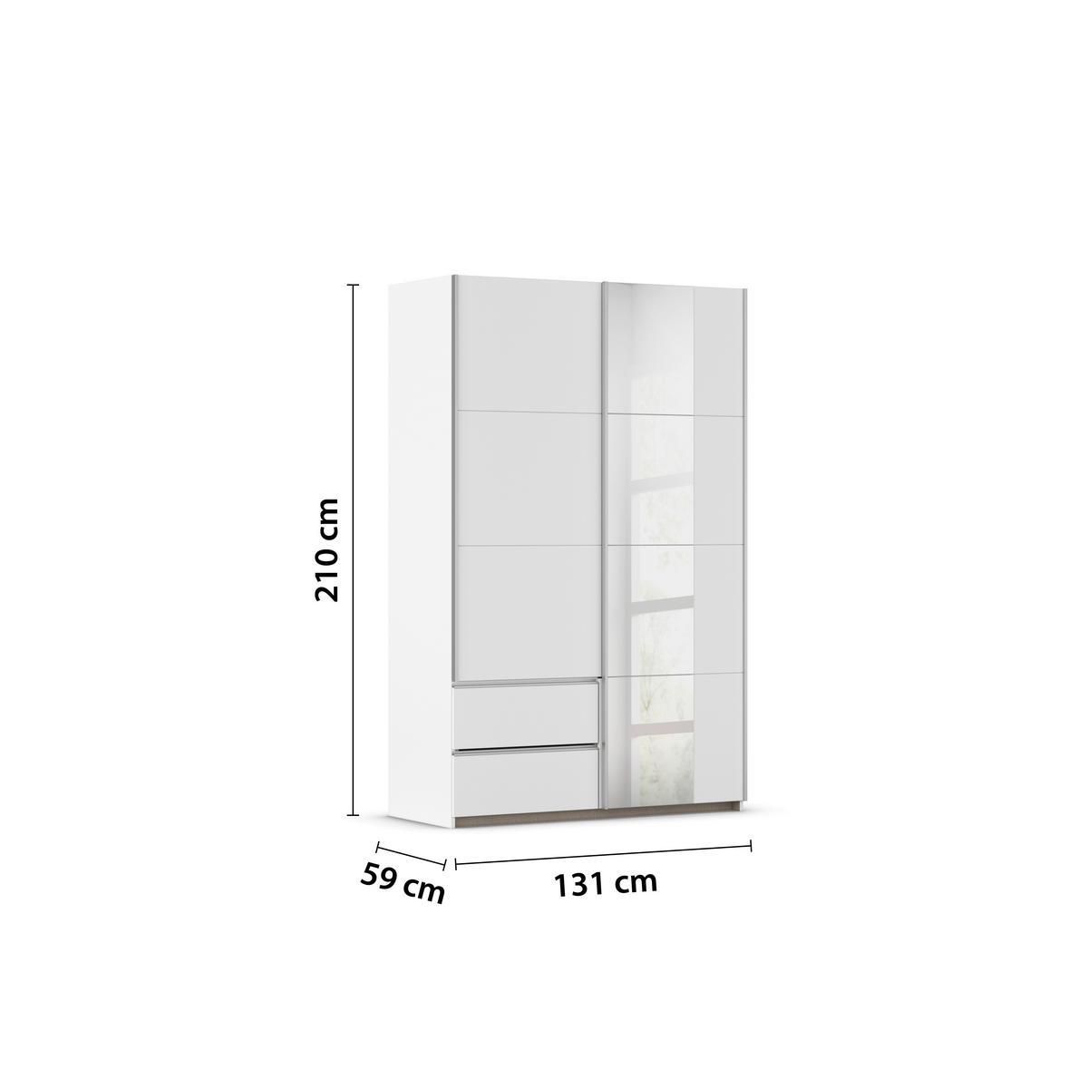 SCHWEBETÜRENSCHRANK  in Weiß  - Alufarben/Weiß, MODERN, Holzwerkstoff (131/210/59cm) - Rauch Möbel