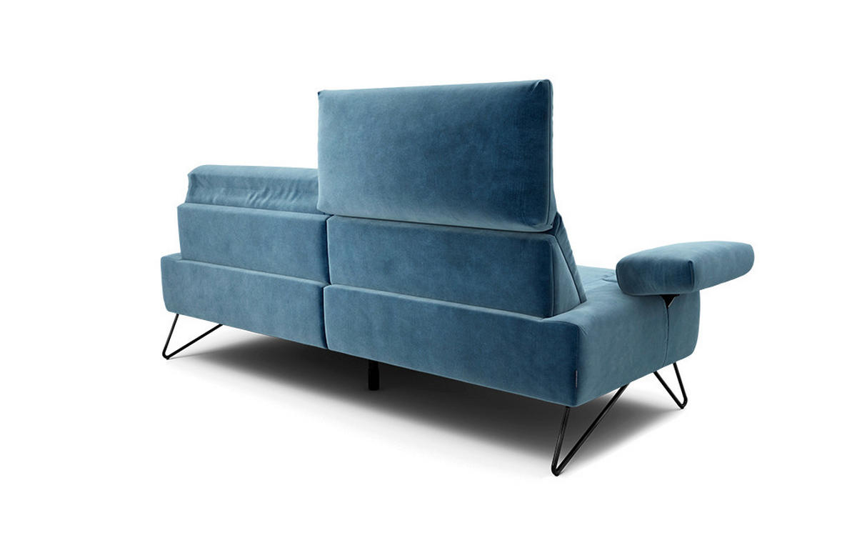 2,5-SITZER Samt Blau  - Blau/Schwarz, Design, Textil/Metall (204-234/85/86-94cm) - SENSOO