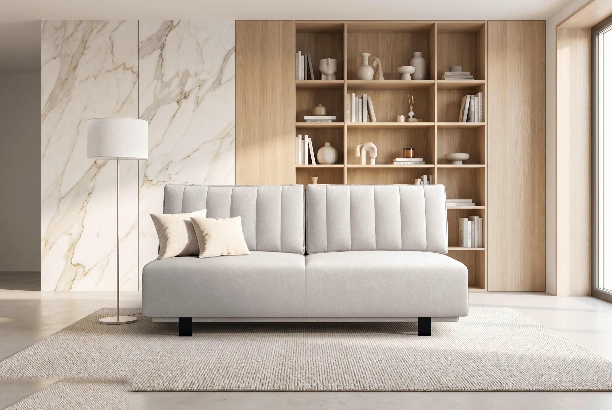 SCHLAFSOFA OLIVIO Velours Creme  inkl. Bettkasten, Schlaffunktion  - Creme/Schwarz, Basics, Holz/Textil (200/90/95cm) - Livetastic
