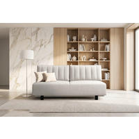 SCHLAFSOFA OLIVIO Velours Creme  inkl. Bettkasten, Schlaffunktion  - Creme/Schwarz, Basics, Holz/Textil (200/90/95cm) - Livetastic