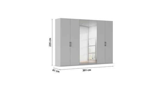DREHTÜRENSCHRANK 301/235/61 cm,  in Graphitfarben, 6-türig  - Edelstahlfarben/Graphitfarben, Basics, Glas/Holzwerkstoff (301/235/61cm) - Novel