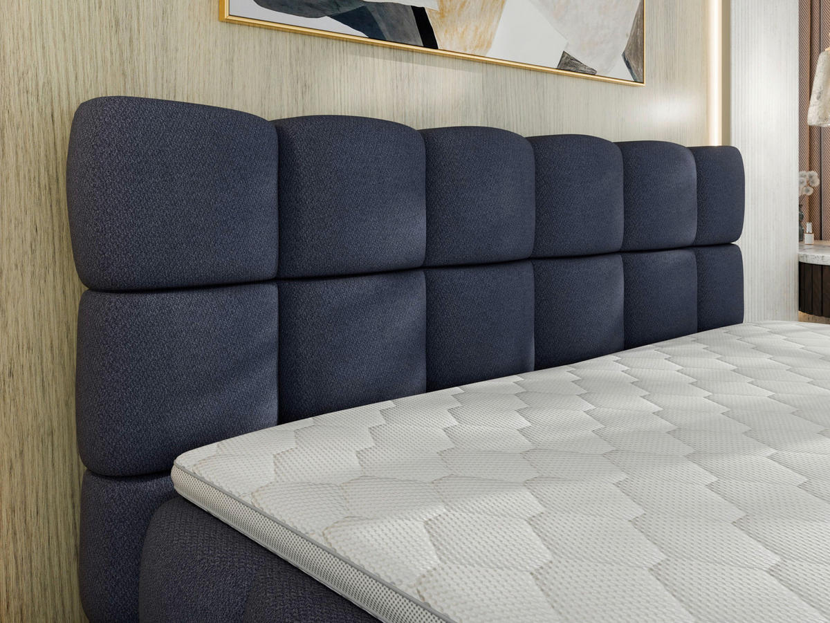 BOXBETT 160/200 cm,  in Blau, Bettkasten, Topper, H3 + H3 = fest  - Blau/Schwarz, Trend, Textil/Metall (160/200cm) - Esposa