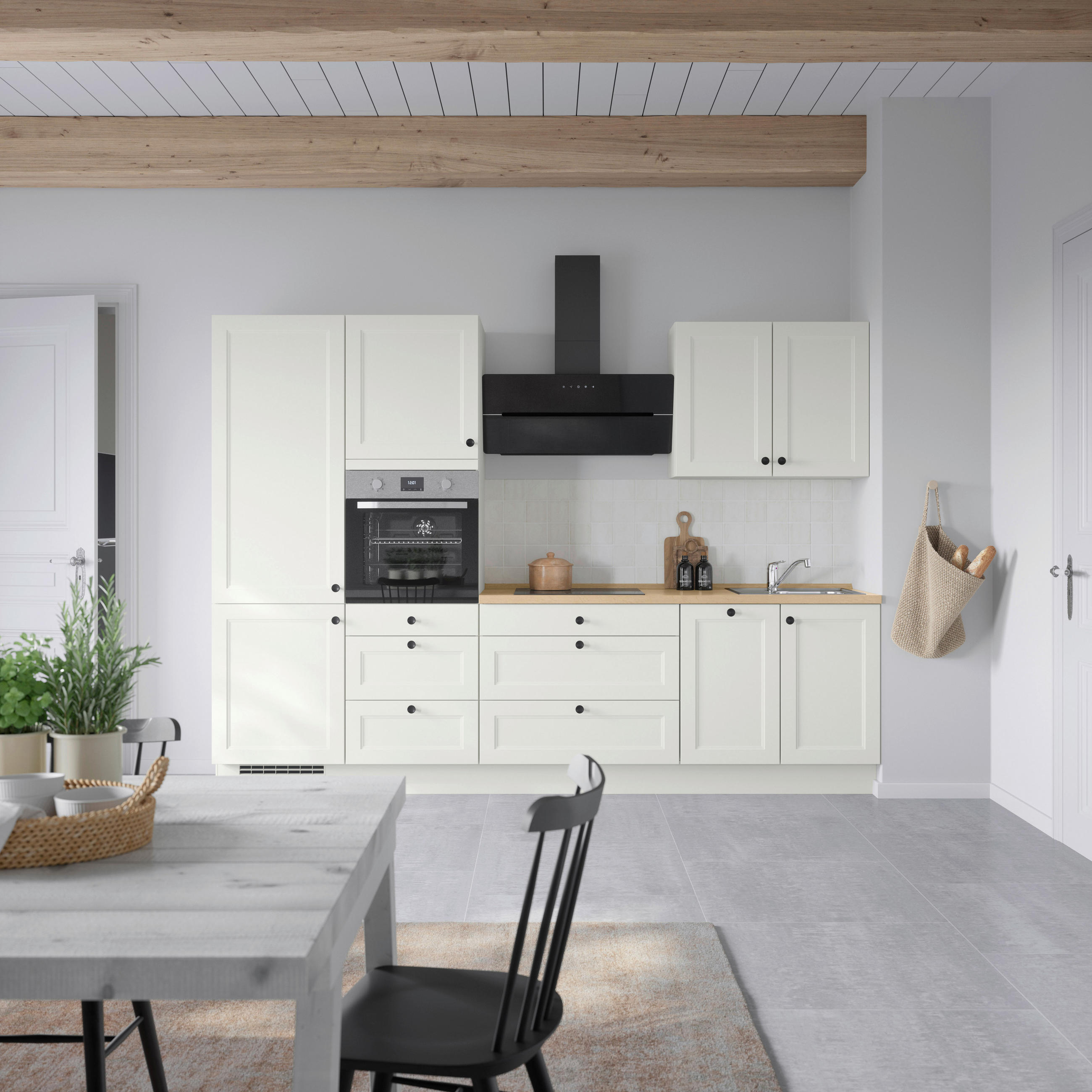 KÜCHENBLOCK 300 cm   in Weiß, Eichefarben  - Eichefarben/Schwarz, MODERN, Holzwerkstoff/Metall (300cm) - Nobilia