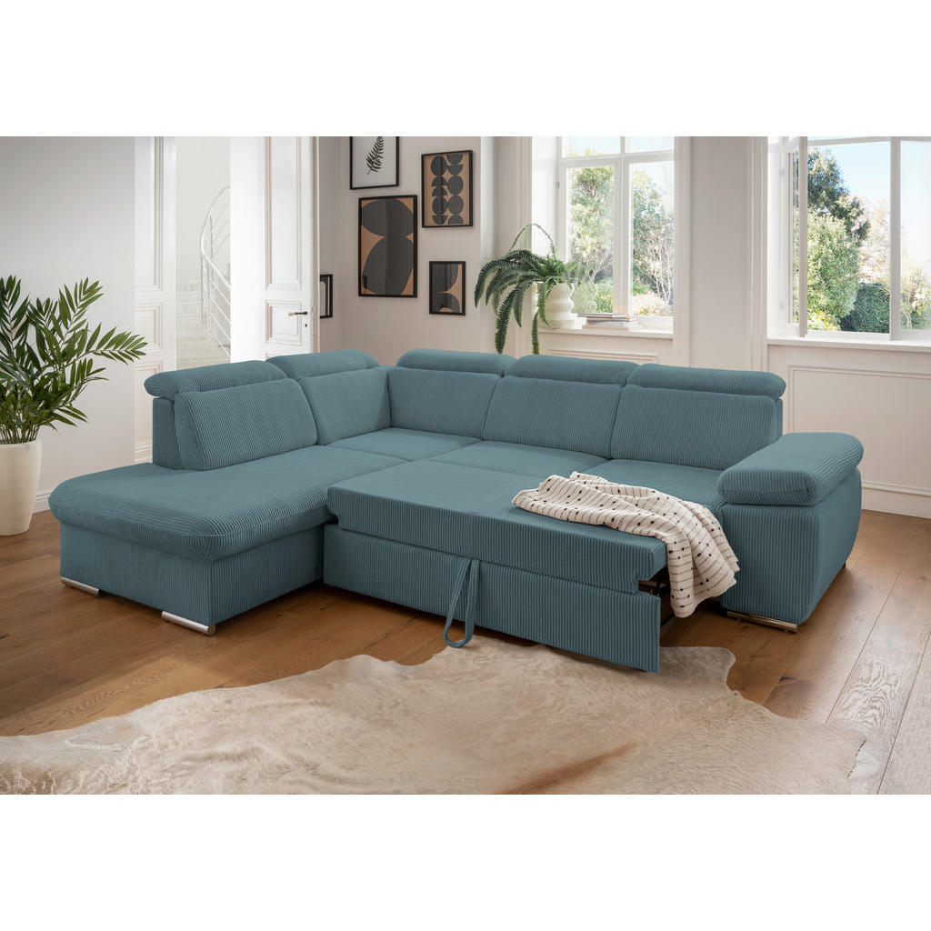 Thumbnail - Livetastic Ecksofa, Petrol, Textil, 5-Sitzer, Ottomane links, 283x228 cm, Rücken echt, Schlafen auf Sitzhöhe, seitenverk...