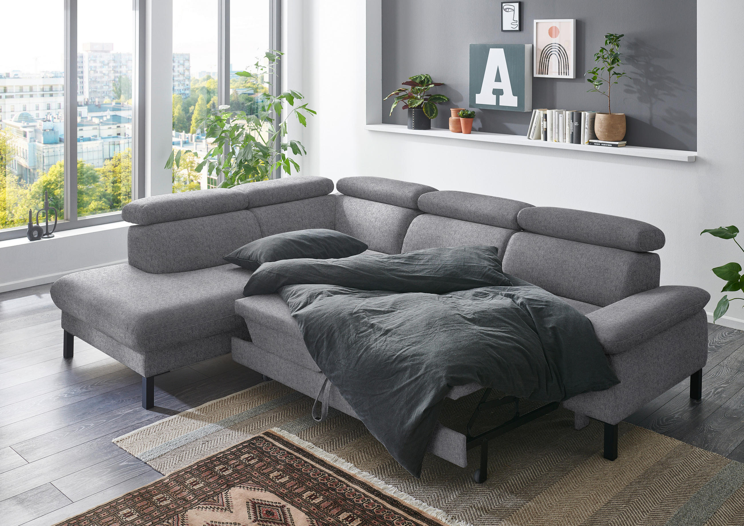 ECKSOFA in Flachgewebe Grau  - Schwarz/Grau, Design, Holzwerkstoff/Textil (217/272cm) - Pure Home Comfort