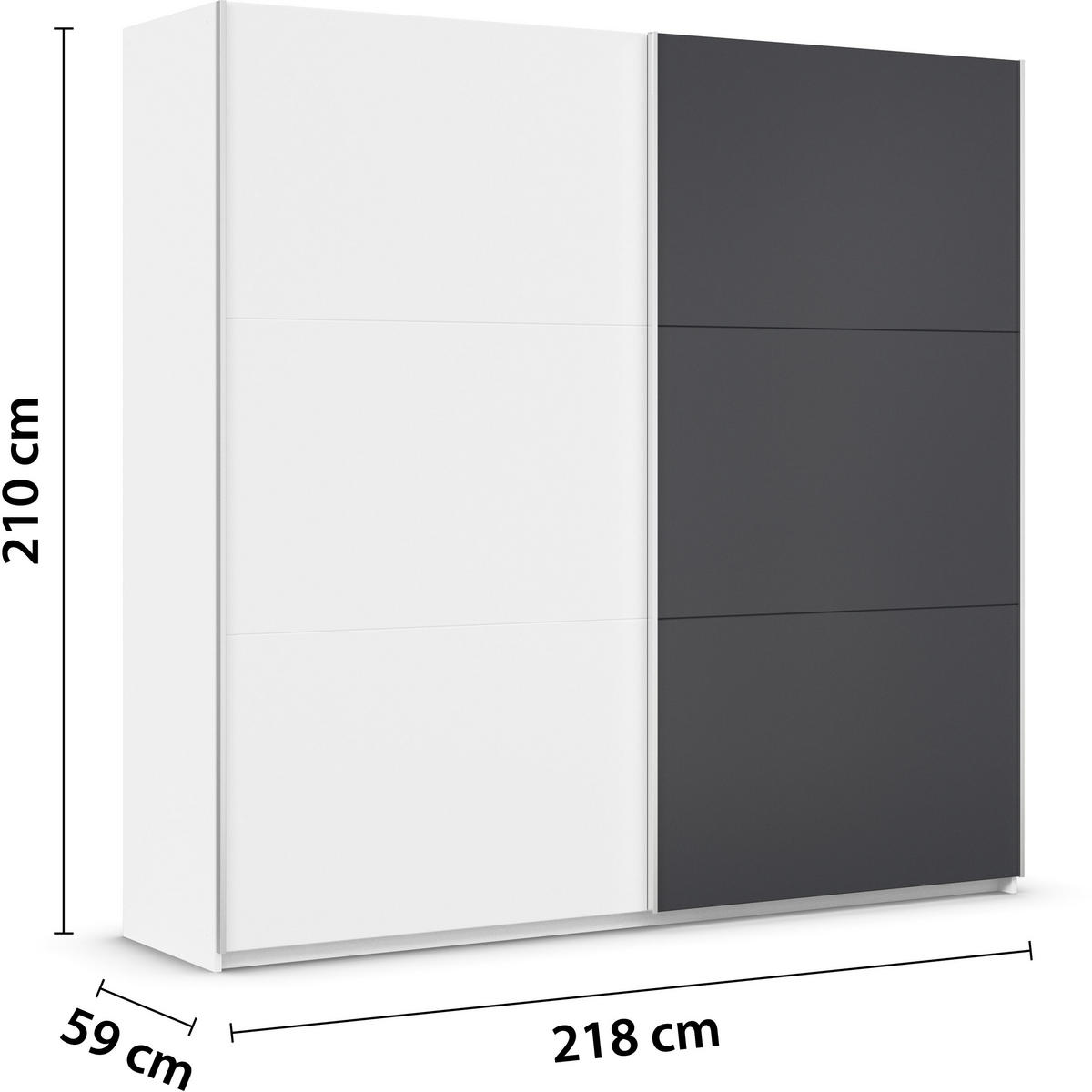 SCHWEBETÜRENSCHRANK 218/210/59 cm 2-türig Weiß, Dunkelgrau  - Dunkelgrau/Alufarben, Design, Holzwerkstoff/Metall (218/210/59cm) - Rauch Möbel