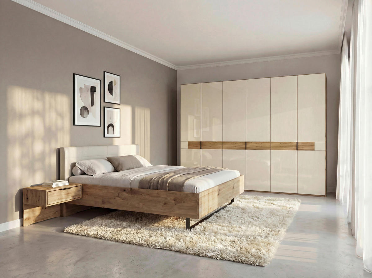 SCHLAFZIMMER Champagner, Eiche Bianco  - Eiche Bianco/Champagner, Design, Glas/Holz (180/200cm) - Musterring