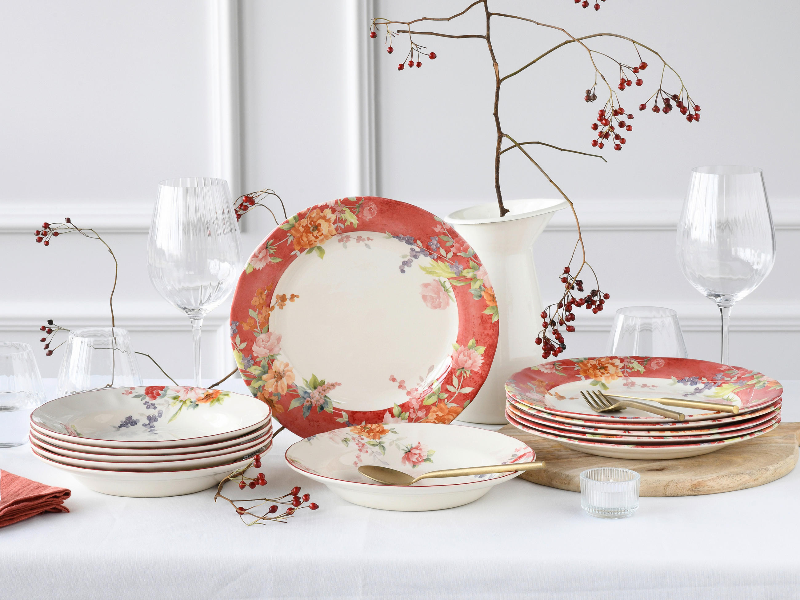TAFELSERVICE Multicolor Crimson 12-teilig  - Multicolor, Basics, Keramik