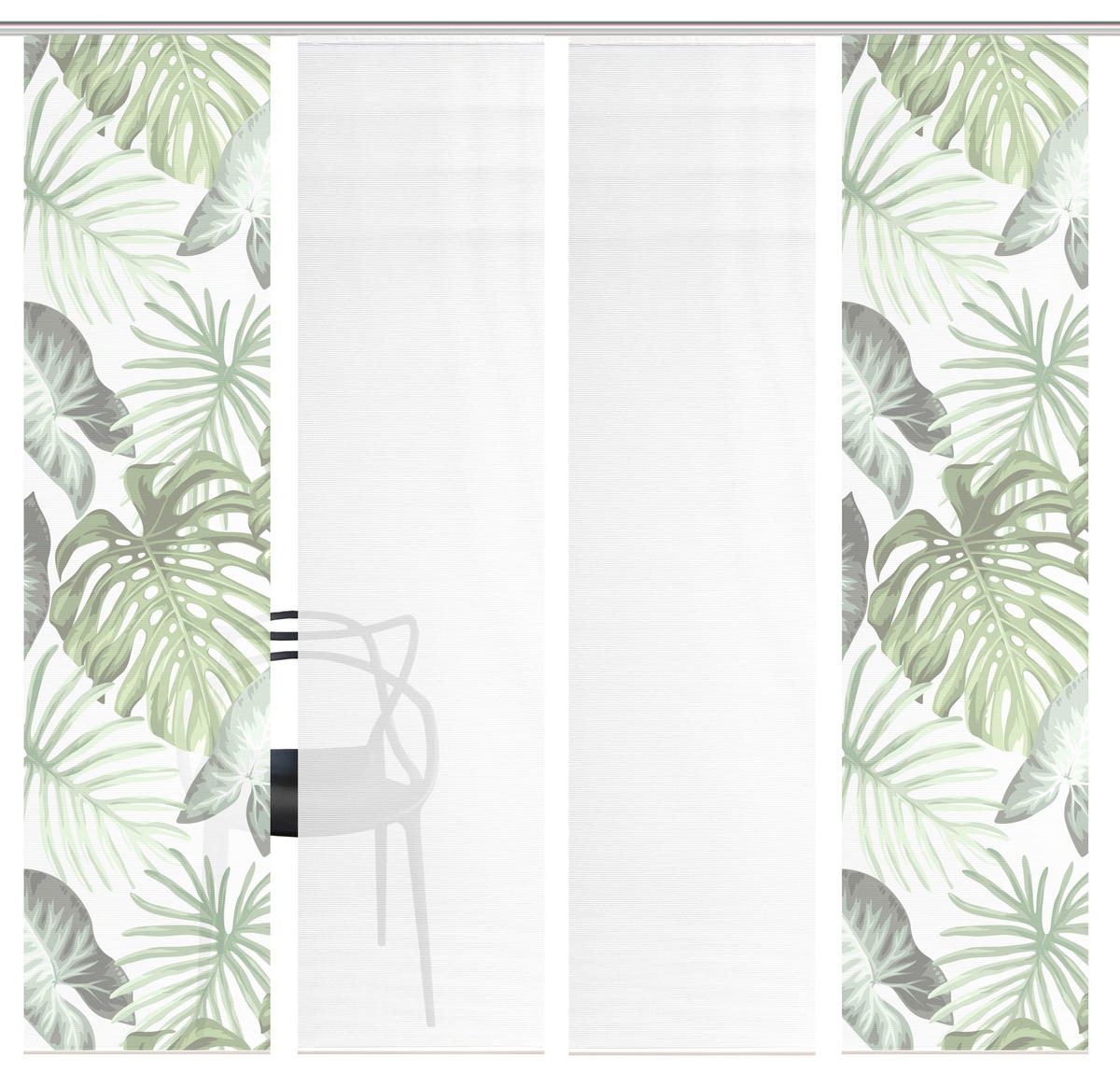 FLÄCHENVORHANG  4 Stück  blickdicht  60/260 cm   - Weiß/Grün, Natur, Textil (60/260cm)