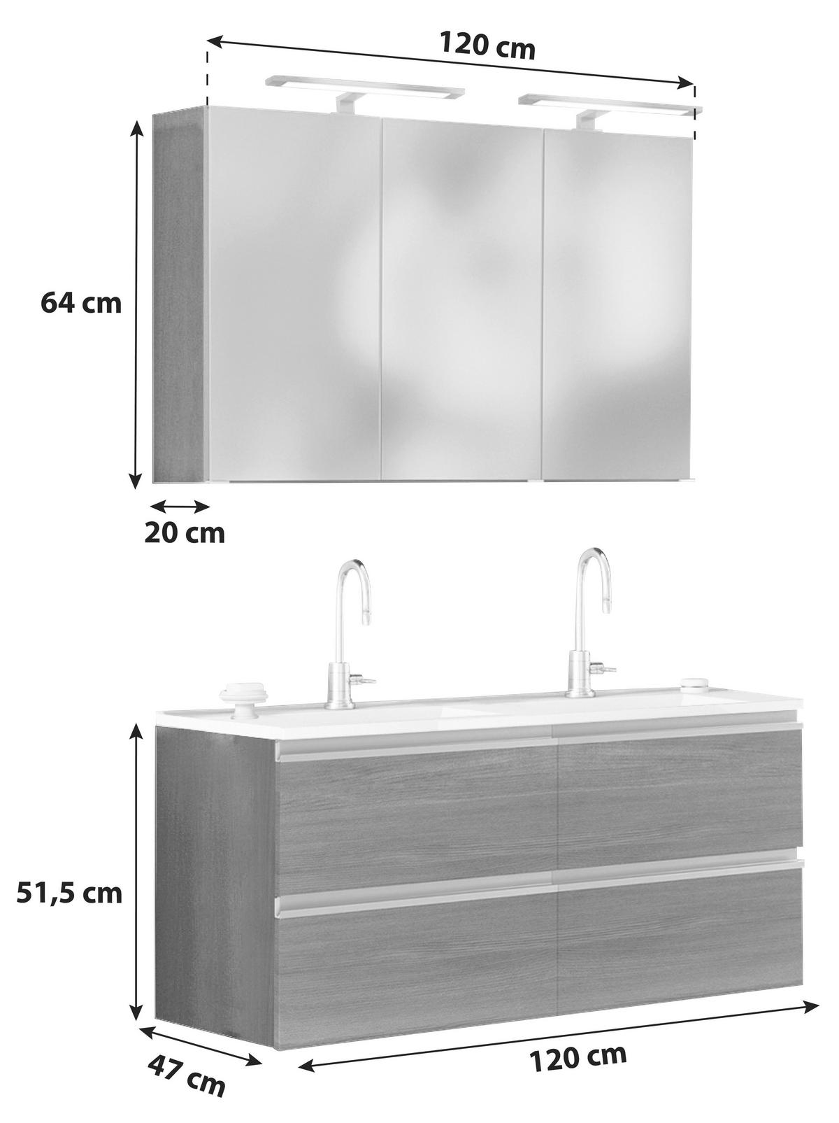 BADEZIMMER  in 120 cm  - Weiss/Eichefarben, Basics, Holzwerkstoff/Stein (120cm) - Held