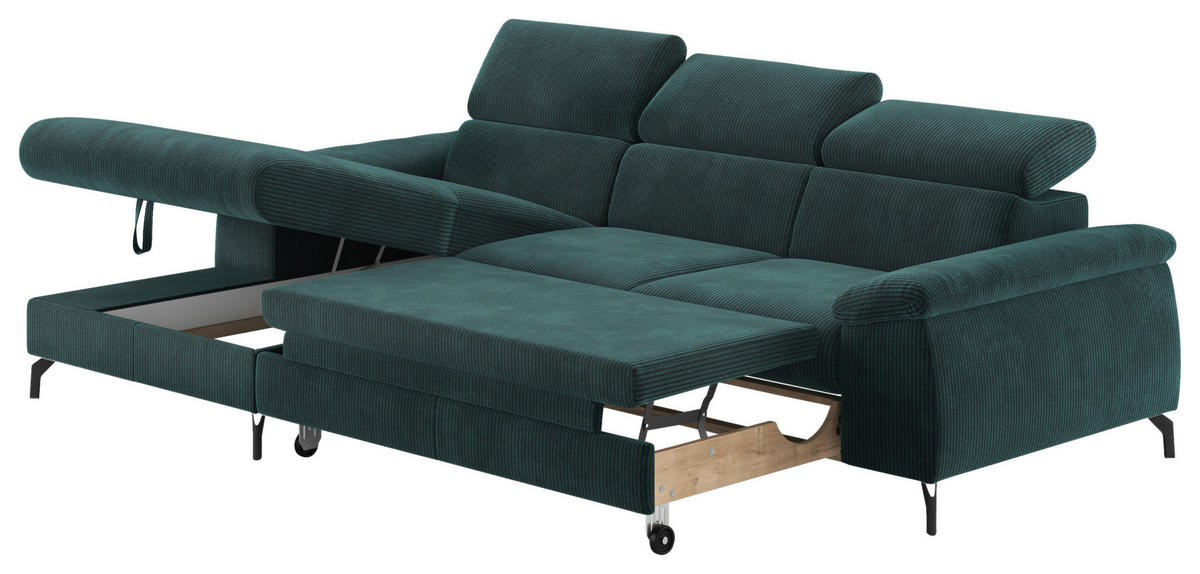 ECKSOFA in Cord Petrol  - Petrol/Schwarz, Design, Textil/Metall (166/244cm) - Livetastic