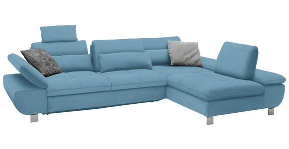 ECKSOFA Hellblau Webstoff  - Chromfarben/Hellblau, Design, Textil/Metall (310/203cm) - Xora