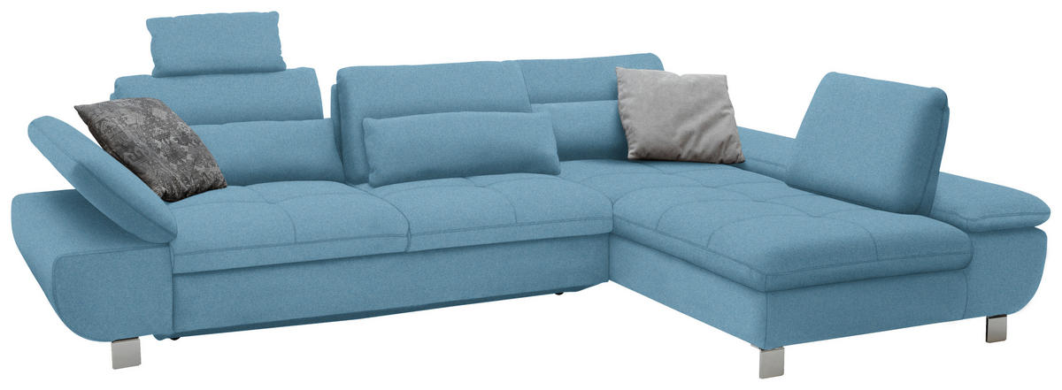 ECKSOFA Hellblau Webstoff  - Chromfarben/Hellblau, Design, Textil/Metall (310/203cm) - Xora