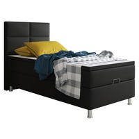 Boxspringbett mit Topper  in Schwarz  - Silberfarben/Schwarz, KONVENTIONELL, Leder/Textil (90/115/210cm) - MID.YOU