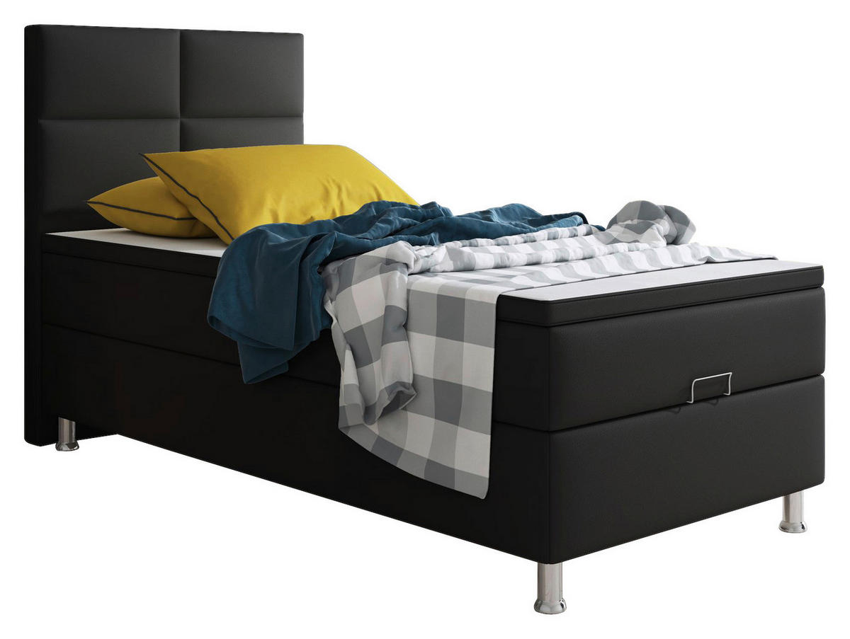 Boxspringbett mit Topper  in Schwarz  - Silberfarben/Schwarz, KONVENTIONELL, Leder/Textil (90/115/210cm) - MID.YOU