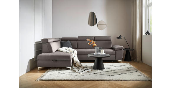 ECKSOFA Taupe Mikrofaser  - Taupe/Chromfarben, KONVENTIONELL, Textil/Metall (206/271cm) - Carryhome