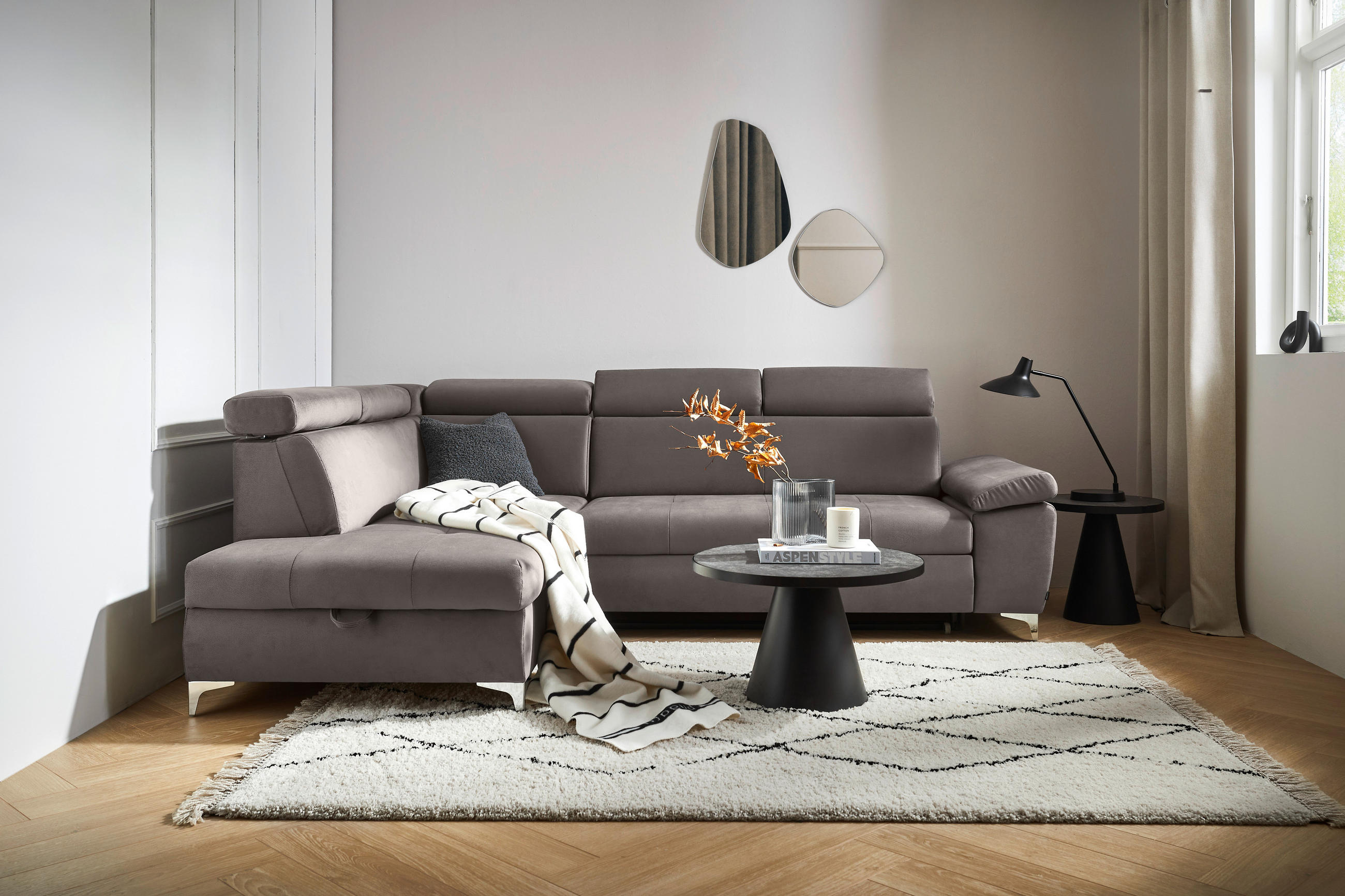 SAROKKANAPÉ textil taupe  - króm/taupe, Konventionell, textil/fém (206/271cm) - Carryhome