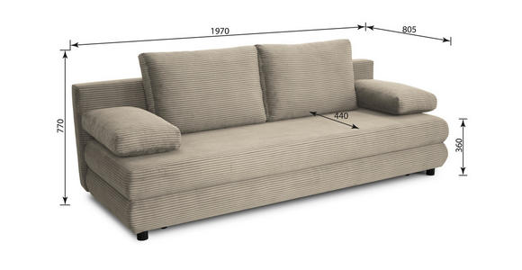 SCHLAFSOFA Taras  mit Stoffauswahl Cord Taupe  - Taupe/Schwarz, Design, Kunststoff/Textil (197/77/81cm) - Xora