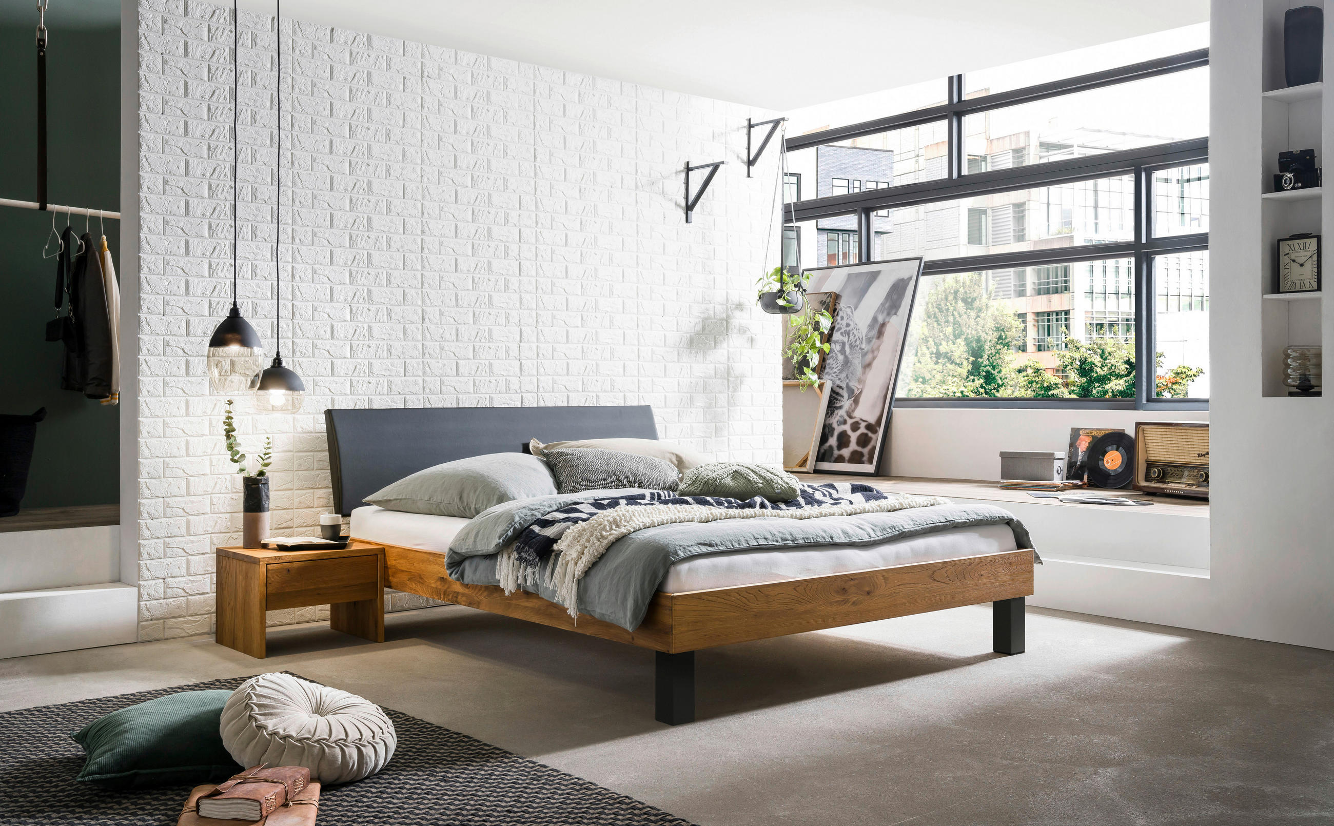 BETT 140/200 cm  in Anthrazit, Wildeiche  - Wildeiche/Eichefarben, Natur, Holz/Metall (140/200cm) - Hasena
