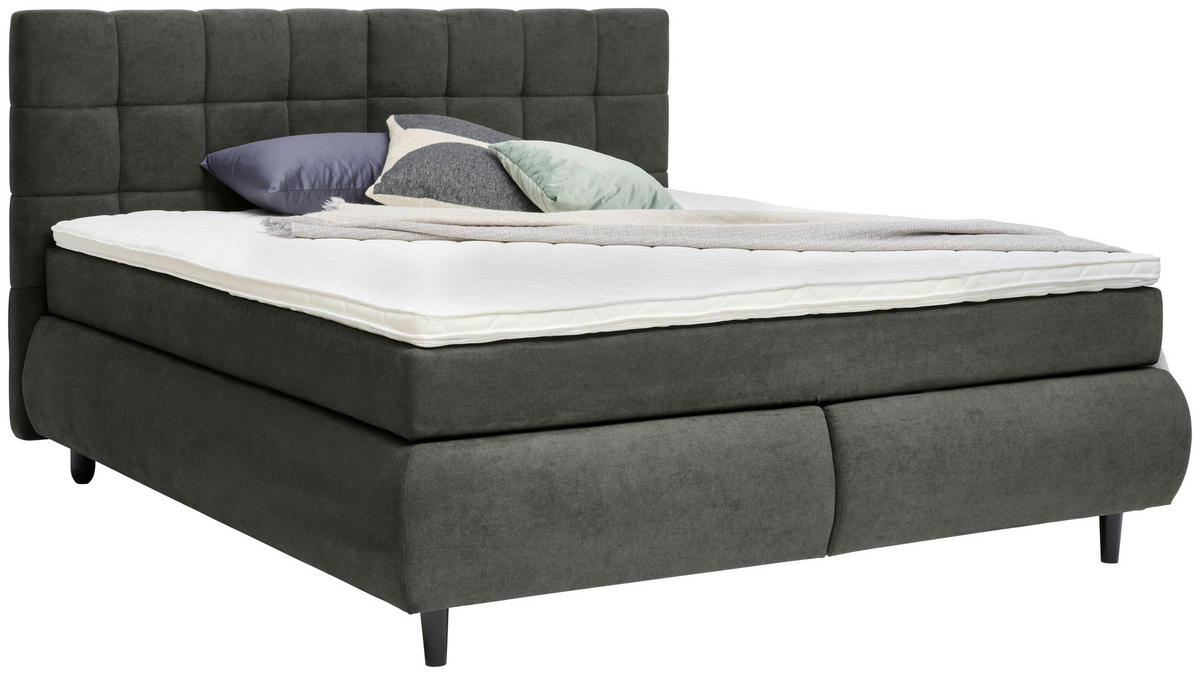 BOXSPRINGBETT 160/200 cm  in Dunkelgrau  - Dunkelgrau/Schwarz, KONVENTIONELL, Holz/Textil (160/200cm) - Ti'me