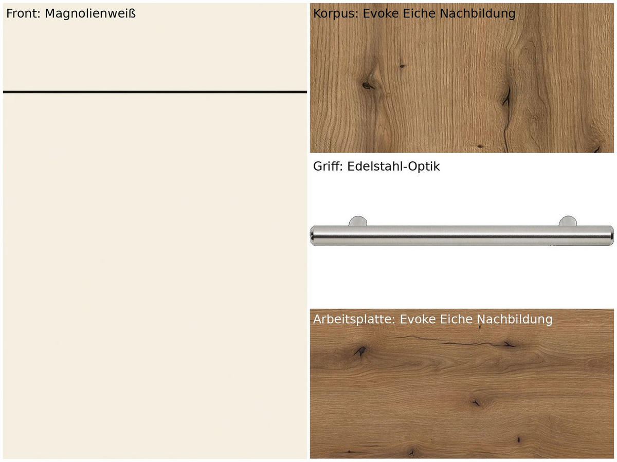 MINIKÜCHE 150 cm   in Magnolie  - Edelstahlfarben/Eichefarben, Design, Holzwerkstoff/Metall (150cm) - Pino