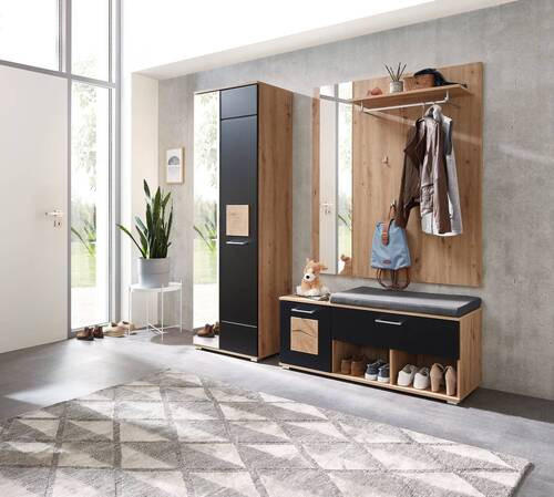 GARDEROBE 3-teilig  in 206/195/38 cm  - Schwarz/Eiche Artisan, Basics, Holzwerkstoff (206/195/38cm) - Xora