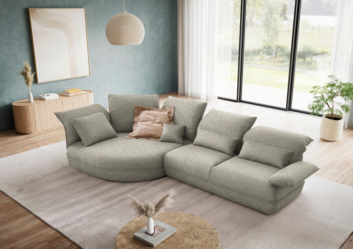 ECKSOFA  in Chenille Greige  154/343 cm  - Greige/Schwarz, Design, Kunststoff/Textil (154/343cm) - Koinor