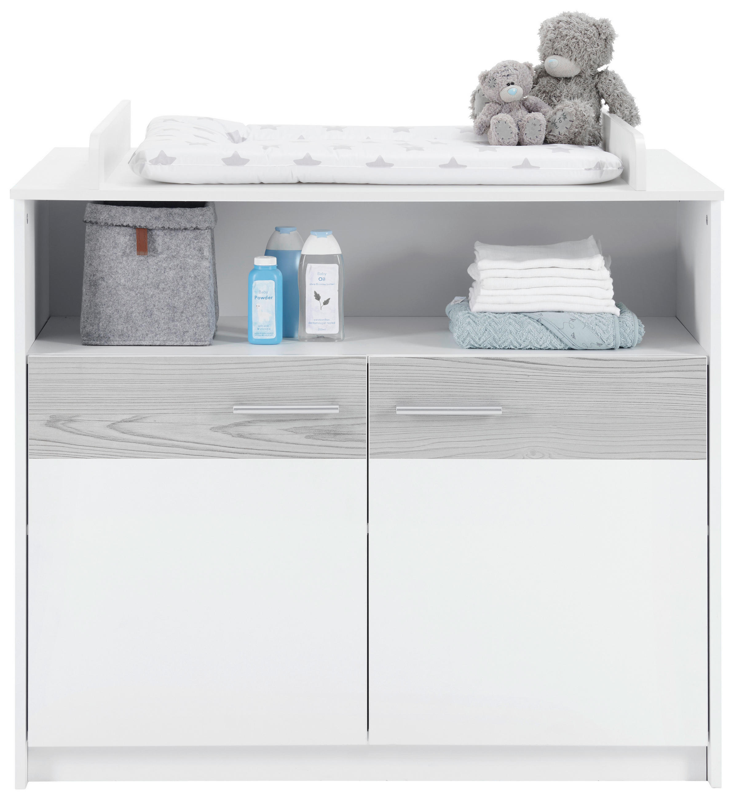 PREVIJALNA KOMODA  Spring  101/93/43 / 67,5 cm         - srebrne barve/bela, Basics, umetna masa/leseni material (101/93/43 / 67,5cm) - My Baby Lou