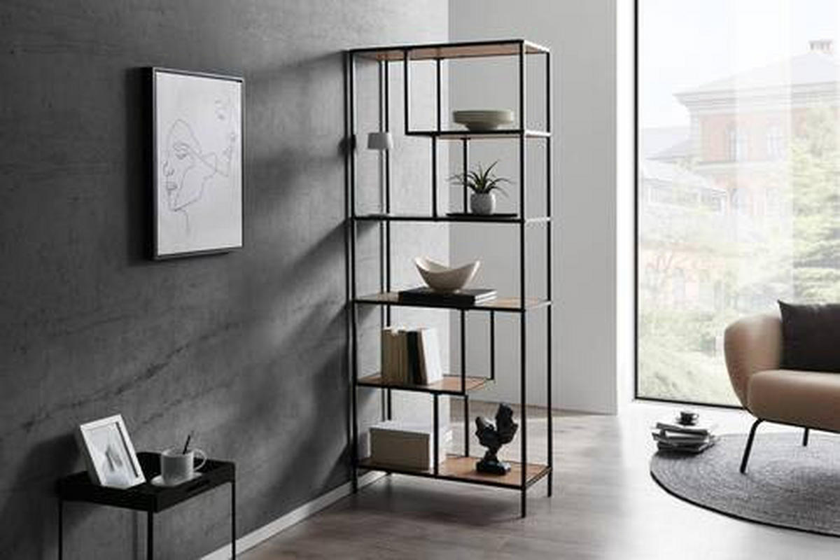 REGAL Schwarz, Eichefarben  - Eichefarben/Schwarz, Trend, Holzwerkstoff/Metall (77/185/33cm) - Xora