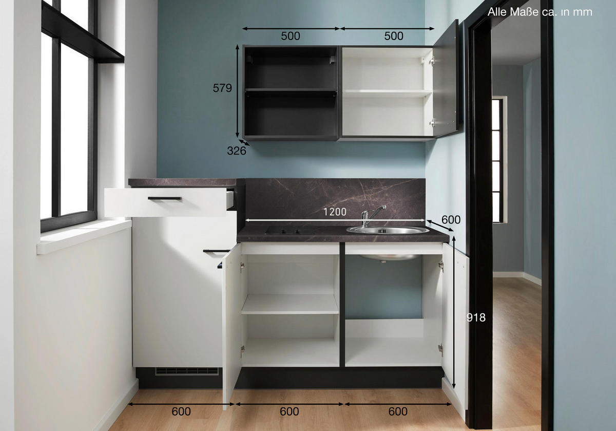 KÜCHENBLOCK 180 cm   in Graphitfarben, Hellgrau  - Dunkelgrau/Hellgrau, Design, Holzwerkstoff/Metall (180cm) - Pino