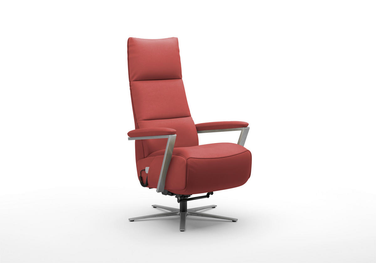 RELAXSESSEL TV VARIO COMFORT E S1 Echtleder Kopfteilverstellung, Rücken echt    - Silberfarben/Rot, Basics, Leder/Metall (70/124/85cm) - Sit & More