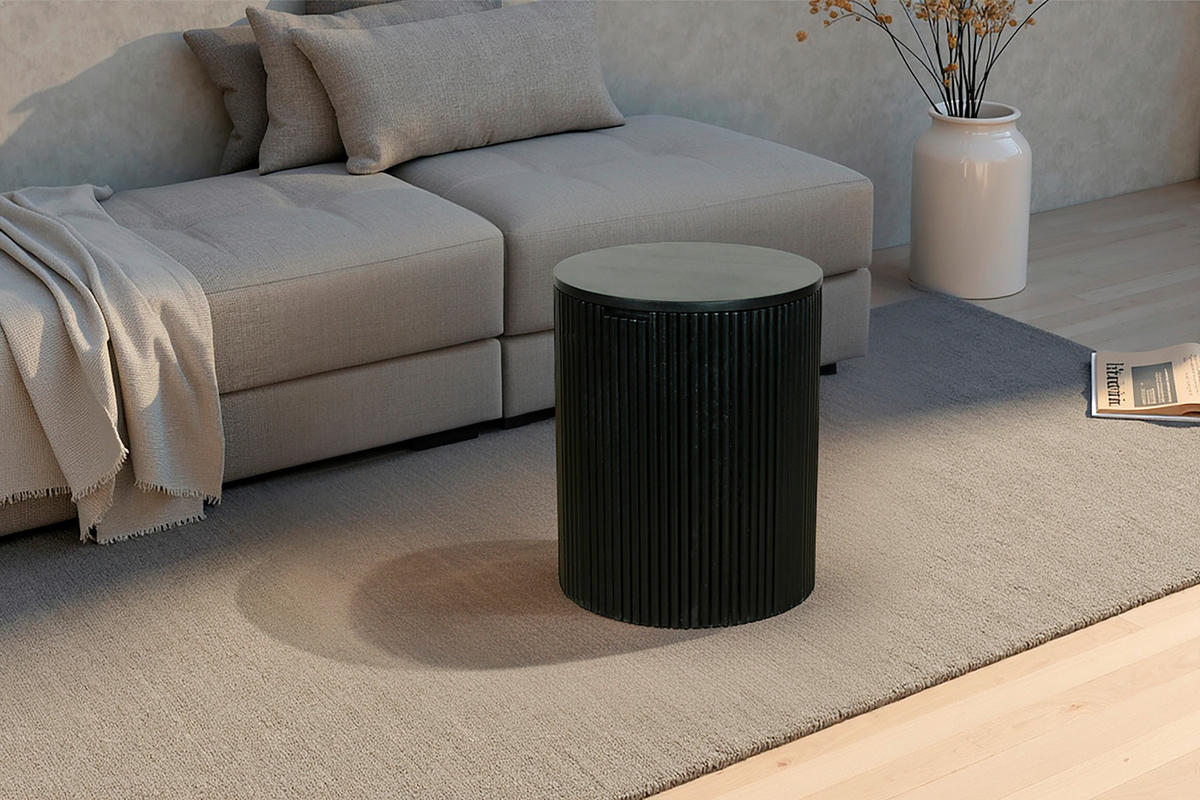 BEISTELLTISCH Mangoholz massiv Schwarz rund  - Schwarz, Design, Holz (40/50/40cm) - MID.YOU