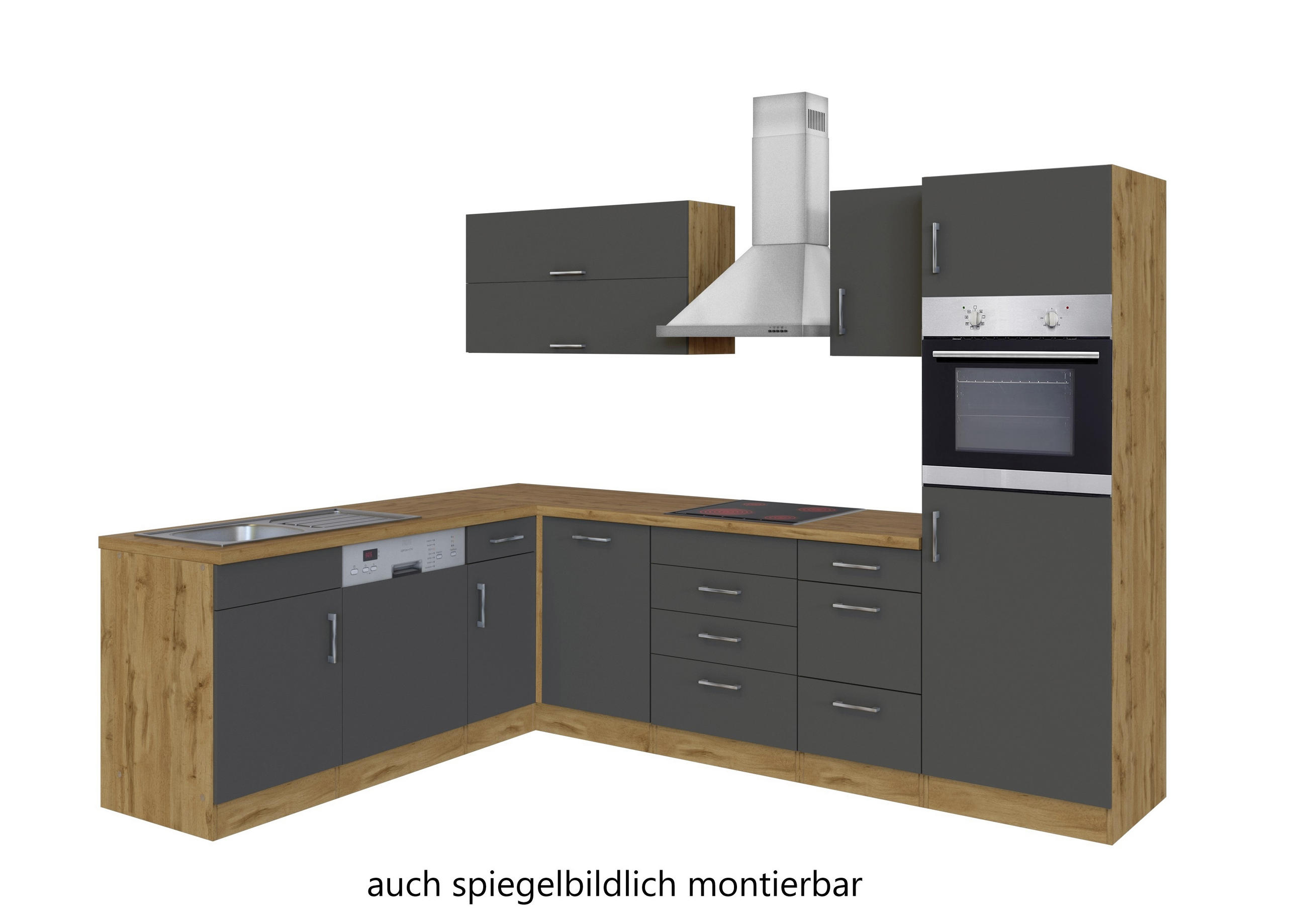 ECKKÜCHE 210/270 cm  in Anthrazit, Eiche Wotan  - Chromfarben/Anthrazit, MODERN, Holzwerkstoff/Metall (210/270cm) - Held