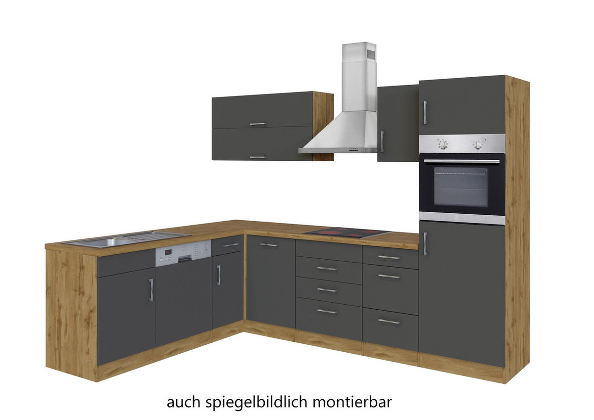 ECKKÜCHE 210/270 cm  in Anthrazit, Eiche Wotan  - Chromfarben/Anthrazit, MODERN, Holzwerkstoff/Metall (210/270cm) - Held
