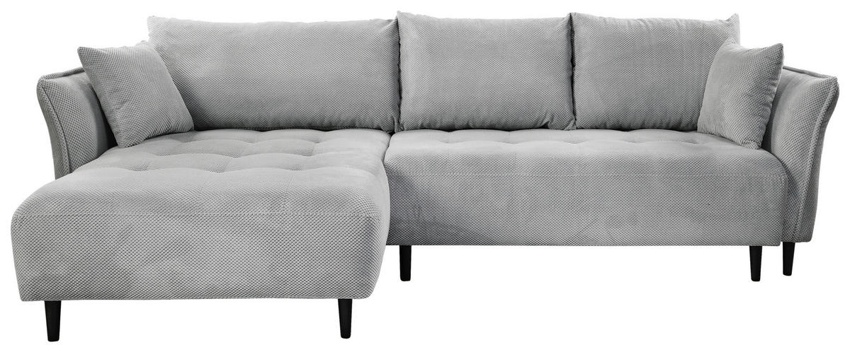 ECKSOFA in Chenille Hellgrau  - Hellgrau/Schwarz, Konventionell, Holz/Textil (160/290cm) - MID.YOU
