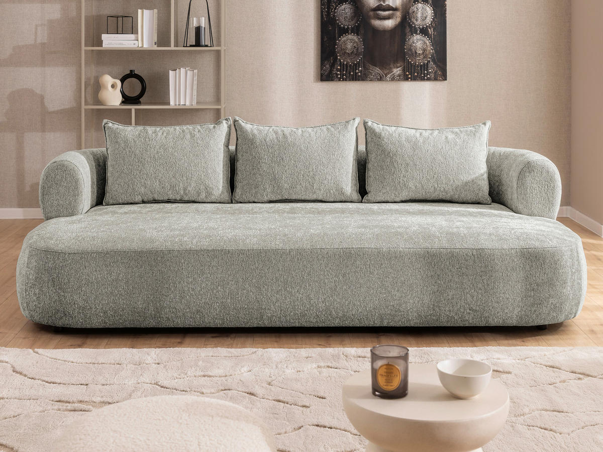 BIGSOFA in Chenille Hellgrau  - Hellgrau/Schwarz, Design, Kunststoff/Textil (240/76/122cm) - Livetastic