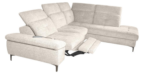 ECKSOFA Beige Webstoff Rücken echt, Relaxfunktion  - Beige/Schwarz, KONVENTIONELL, Textil/Metall (288/225cm) - Carryhome