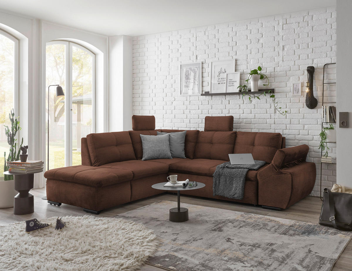 ECKSOFA Kupferfarben Mikrovelours  - Schwarz/Kupferfarben, KONVENTIONELL, Kunststoff/Textil (217/265cm) - Carryhome