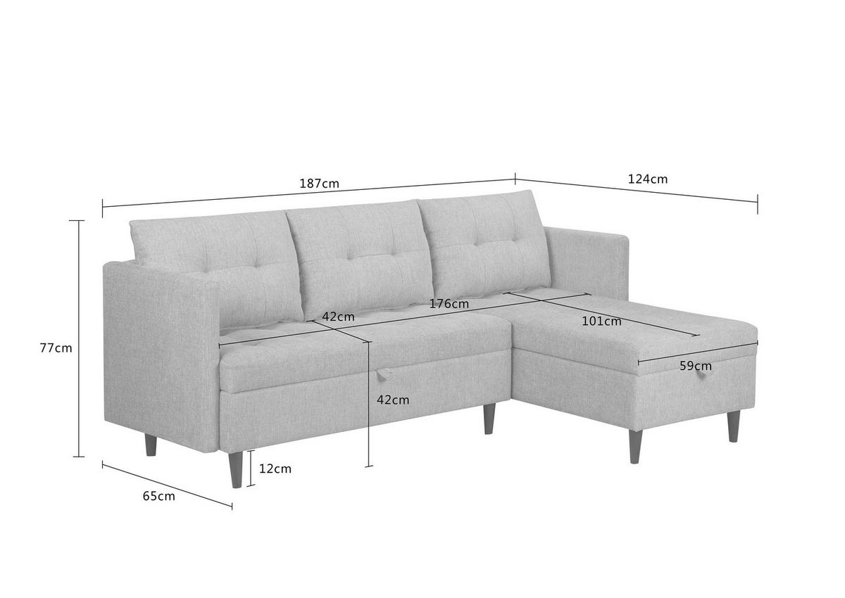 ECKSOFA SOLIN Grün Webstoff Rückenkissen, Bettkasten  - Braun/Grün, Design, Holz/Textil (188/79/123cm) - P & B