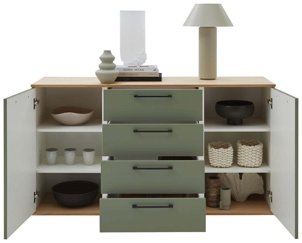 KOMMODE 120/82,5/46 cm  in Eichefarben, Olivgrün  - Eichefarben/Anthrazit, Design, Holzwerkstoff/Metall (120/82,5/46cm) - Dieter Knoll