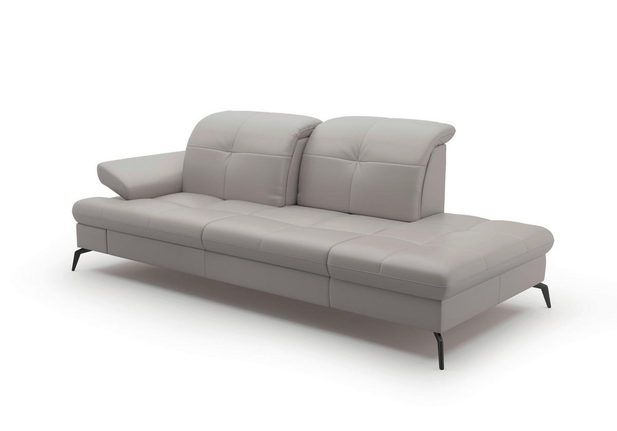 RÉCAMIERE Hellgrau Kombination Echtleder/Stoff Vliesstoff  - Hellgrau/Schwarz, KONVENTIONELL, Leder/Textil (231/90/122cm) - Sit & More